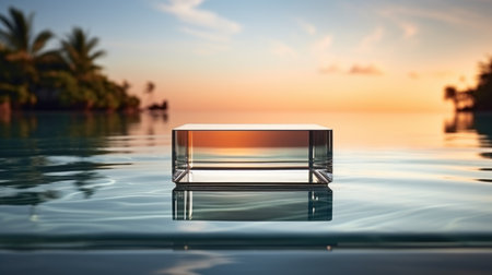 A glass container sitting on top of a body of waterの素材