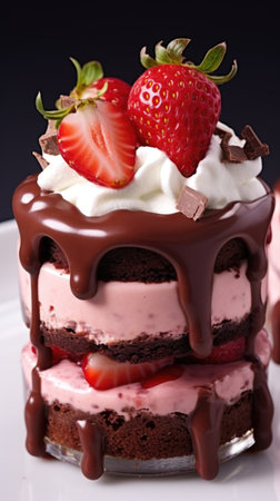 A chocolate cake with strawberries on top of it, Valentines day desserts.の素材
