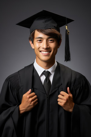A man wearing a graduation gown and a black tieの素材