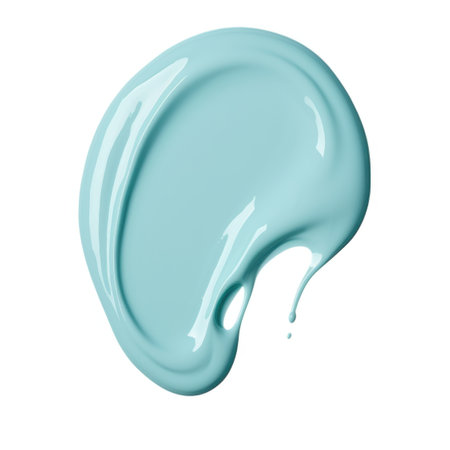 A close up of a blue paint on a white backgroundの素材