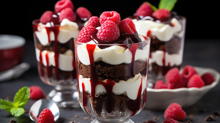 Three desserts with raspberries and whipped cream, Valentines Day dessertsの素材