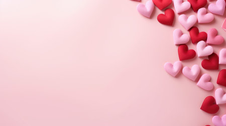 A pink background with lots of red and pink hearts Valentines day background with copy-spaceの素材