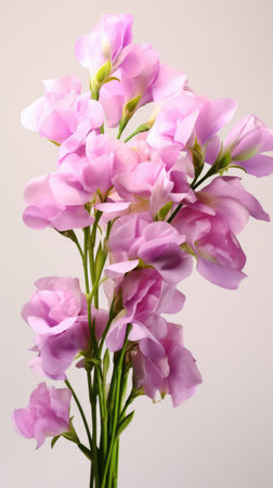 A bouquet of pink flowers in a vase, pink colored sweet pea flowersの素材