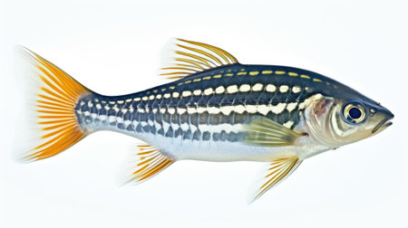 A black and white striped fish with yellow finsの素材