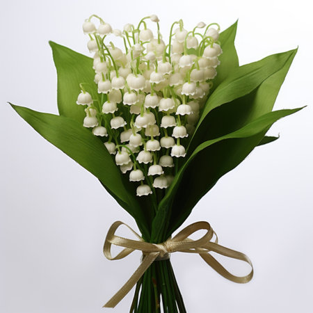 A bouquet of lily of the valley flowers isolated on white backgdoundの素材