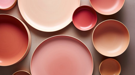 A group of different colored plates on a tableの素材