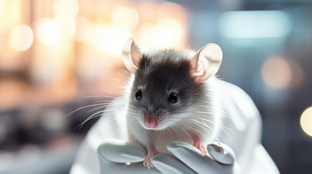 A person holding a mouse in their hand, laboratory animal, testing model for researchの素材