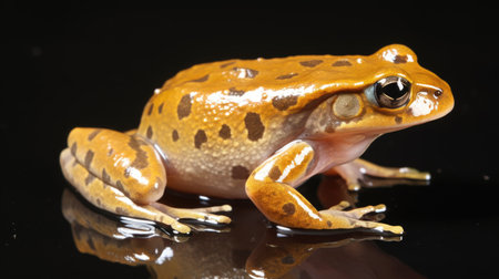 A frog sitting on top of a black surfaceの素材