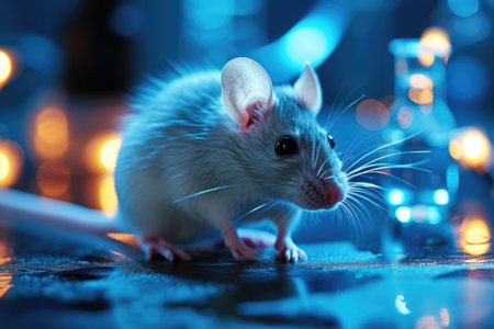 A mouse sitting on top of a table next to a bottleの素材