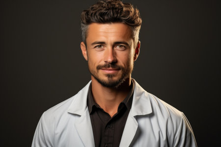 A man in a lab coat posing for a pictureの素材