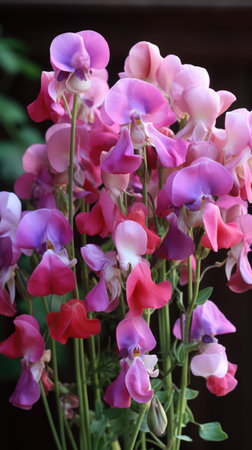 A vase filled with pink and purple flowers, spring flowers, sweet peaの素材