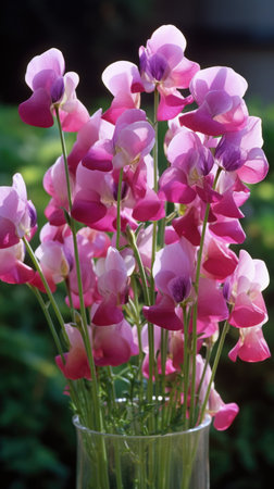 A vase filled with pink and white flowers, spring flowers, sweet peaの素材