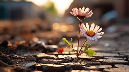 A couple of flowers that are in the dirtの素材
