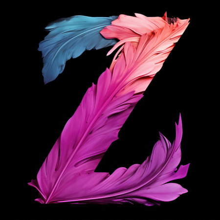 A number z made of colored feathers on a black backgroundの素材
