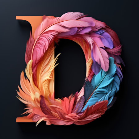 The letter d is made up of colored feathersの素材
