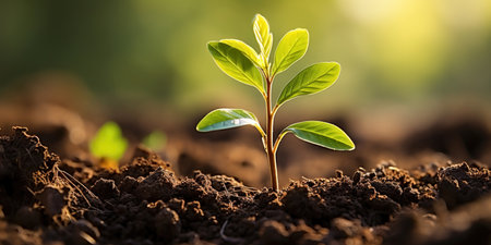 A small plant sprouting out of the groundの素材