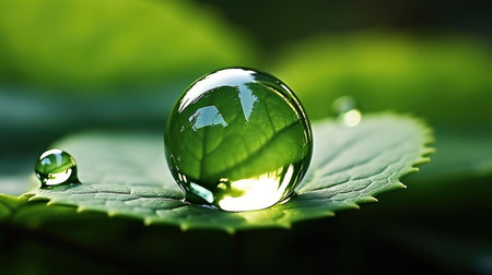 A drop of water sitting on top of a leafの素材