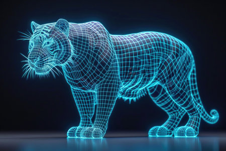 A 3d model of a tiger on a black backgroundの素材