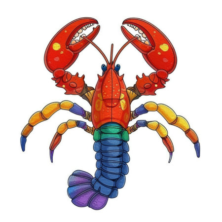 A drawing of a lobster on a white background, Mardi Gras crawfish.の素材