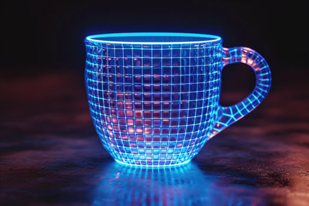 A glowing cup sitting on top of a tableの素材