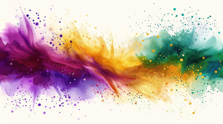 A multicolored painting of a wave of paint, Mardi Gras background with purple, green and golden colorsの素材