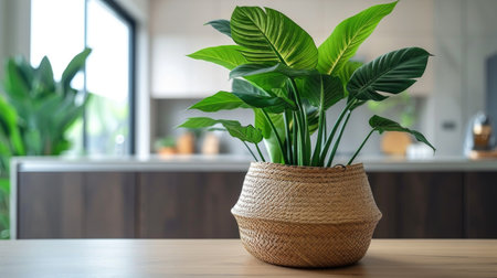 A potted plant sitting on top of a wooden tableの素材
