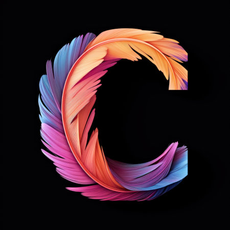 The letter c is made up of colored feathersの素材