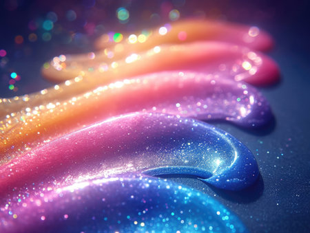 A close up of a rainbow colored liquidの素材