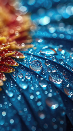 A close up of a flower with water droplets on it, digital wallpaper, floral close-up with dew drops.の素材