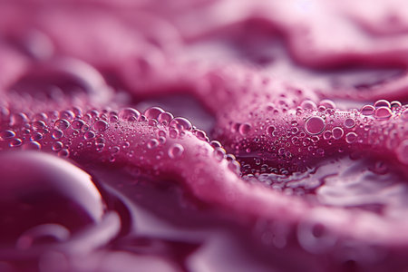 A close up of water droplets on a pink clothの素材