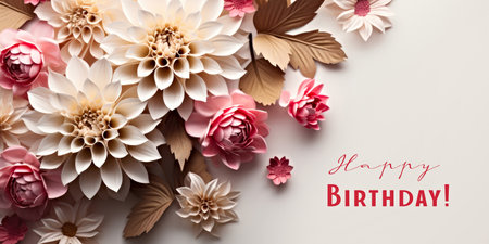A bunch of paper flowers on a white surfaceの素材