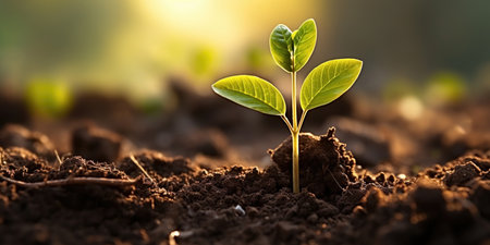 A small plant sprouting out of the groundの素材