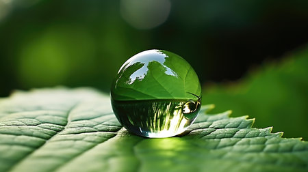 A close up of a water drop on a leafの素材