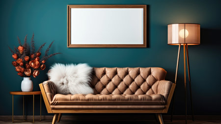 A living room with a couch and a lampの素材