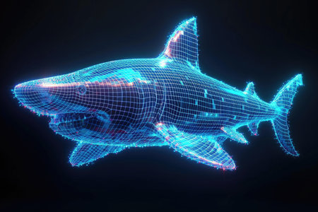 A 3d shark is shown in the darkの素材
