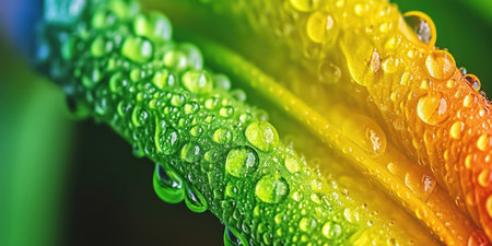 A close up of a leaf with water droplets on itの素材