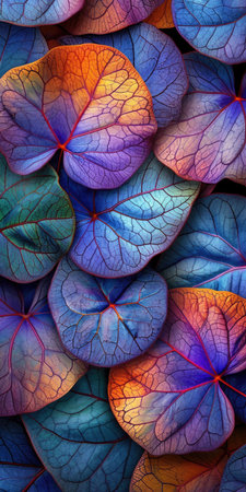 A close up of a bunch of colorful leaves, digital wallpaper backgroundの素材