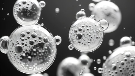 A bunch of bubbles that are floating in the waterの素材
