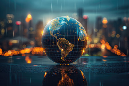 A globe with a city in the backgroundの素材