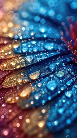 A close up of a flower with water droplets on it, digital wallpaper, floral close-up with dew drops.の素材