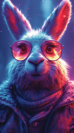 A rabbit wearing glasses and a scarfの素材