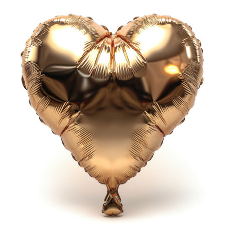 A gold heart shaped balloon on a white backgroundの素材