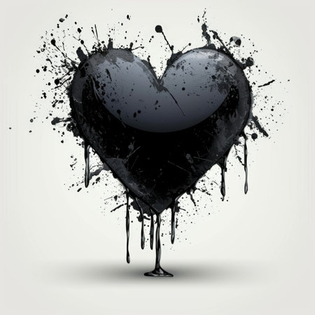 A black heart with paint splatters on itの素材