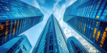 A group of tall buildings in a cityの素材