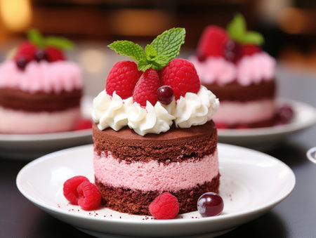 A close up of a piece of cake on a plate, Valentines day desserts.の素材