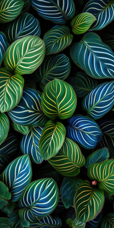 A close up of a bunch of green and blue leaves, digital wallpaper backgroundの素材