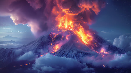 A volcano spewing lava and lava into the skyの素材
