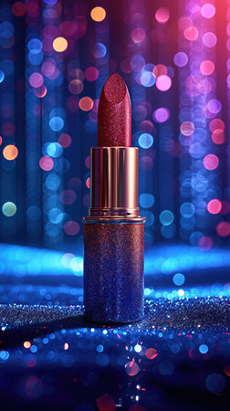 A close up of a lipstick on a glitter surfaceの素材