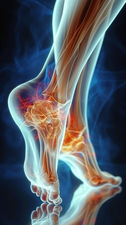 A close up of a persons foot and ankle, pain visualization.の素材