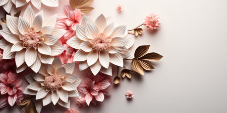 A bunch of paper flowers on a white surfaceの素材